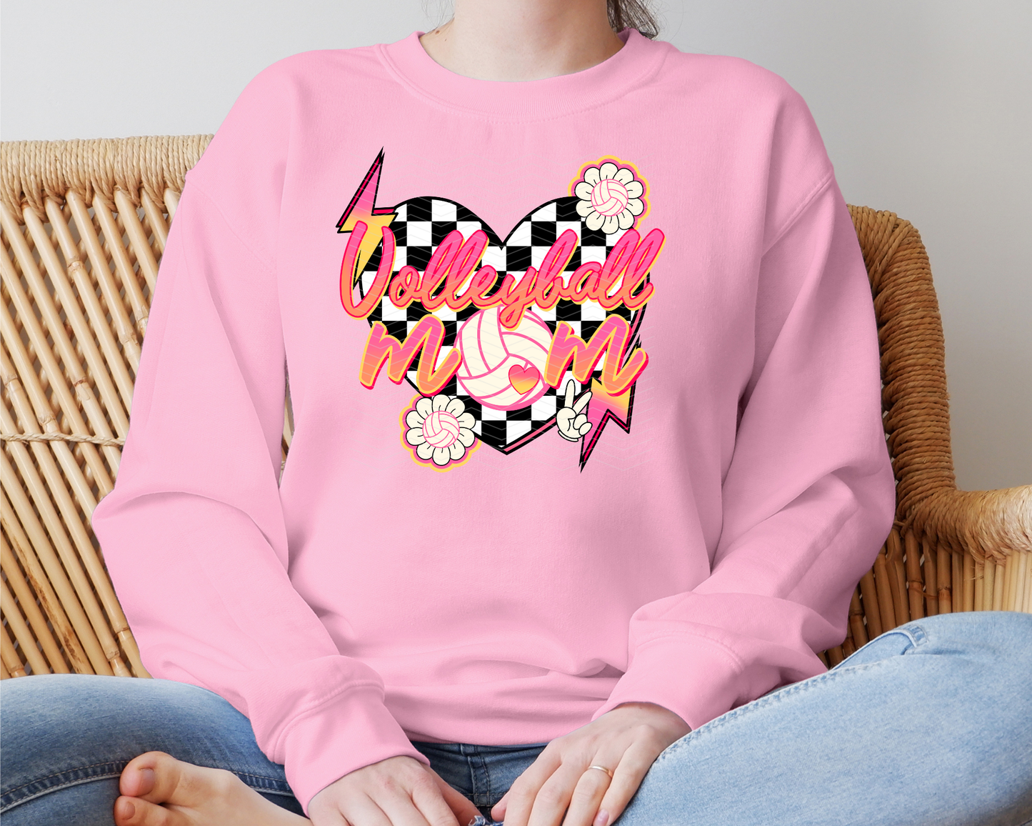 Volleyball Mom Checkered Heart Lightning