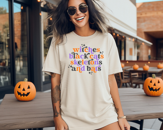 Witches Black Cats Skeletons and Bats DTF TRANSFER