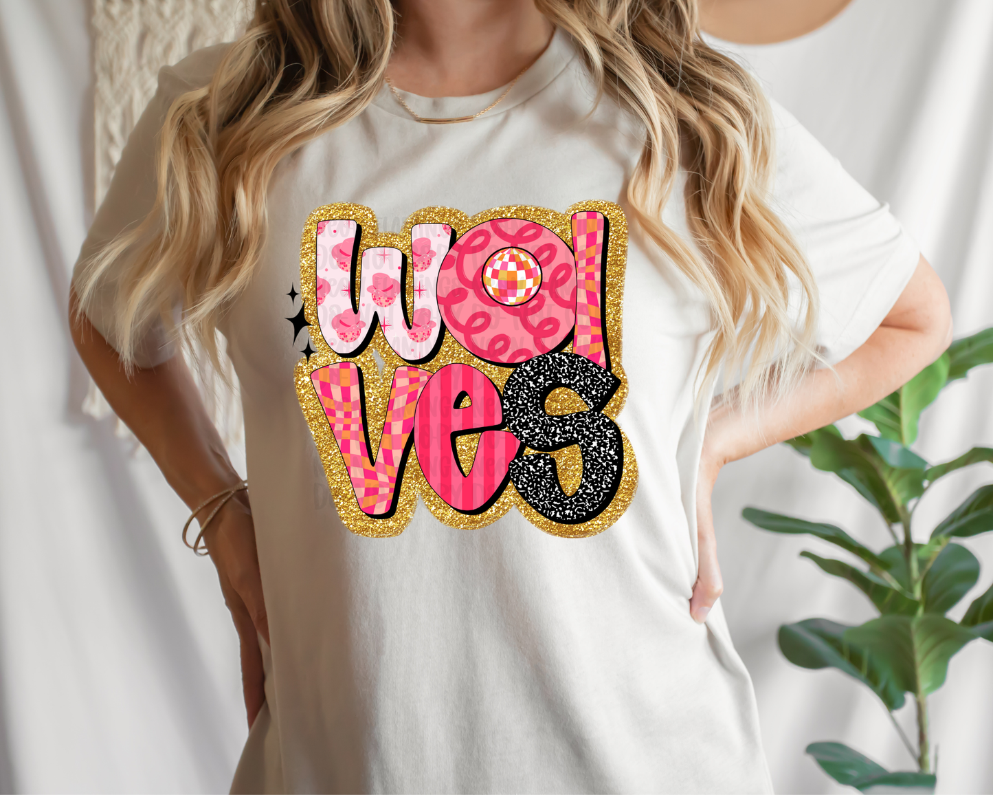 Wolves Pink Retro Glitter DTF TRANSFER