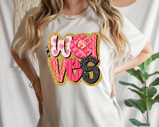 Wolves Pink Retro Glitter DTF TRANSFER