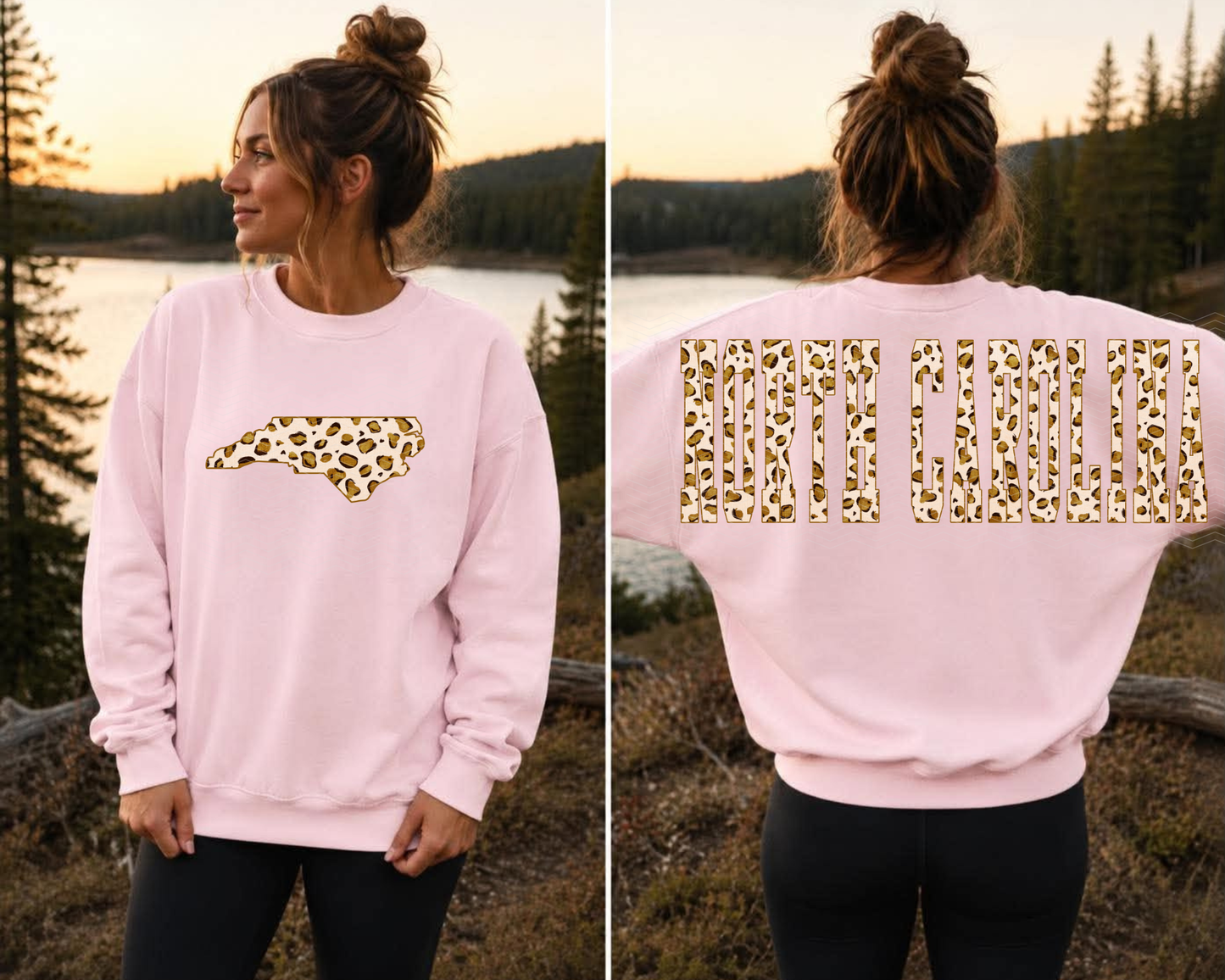 Womens Front Back North Carolina Leopard DTF TRANSFER