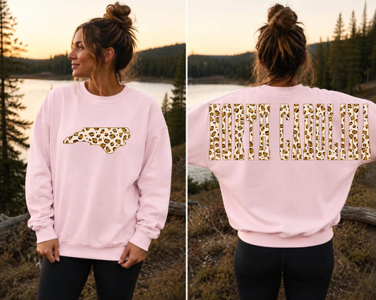 Womens Front Back North Carolina Leopard DTF TRANSFER