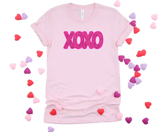 XOXO Faux Embroidery Hot Pink