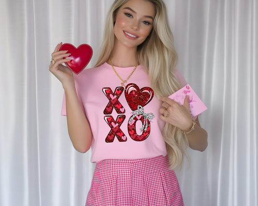 XOXO Glitter Red Hearts DTF TRANSFER