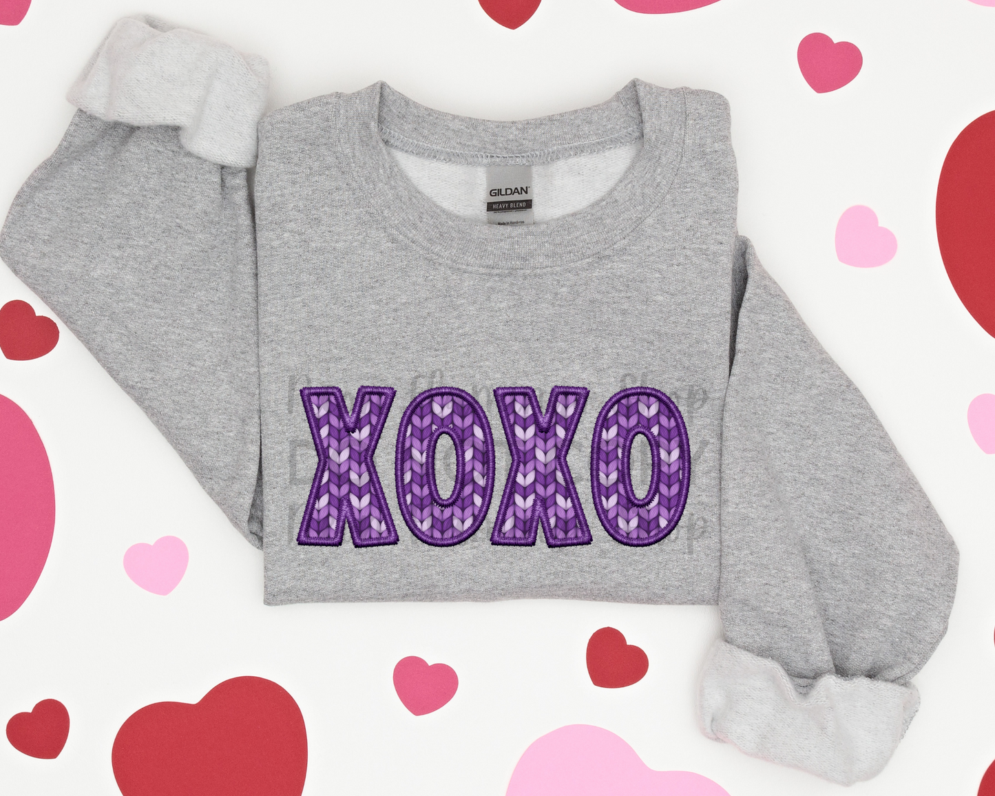 XOXO Faux Embroidery Purple Wool DTF TRANSFER