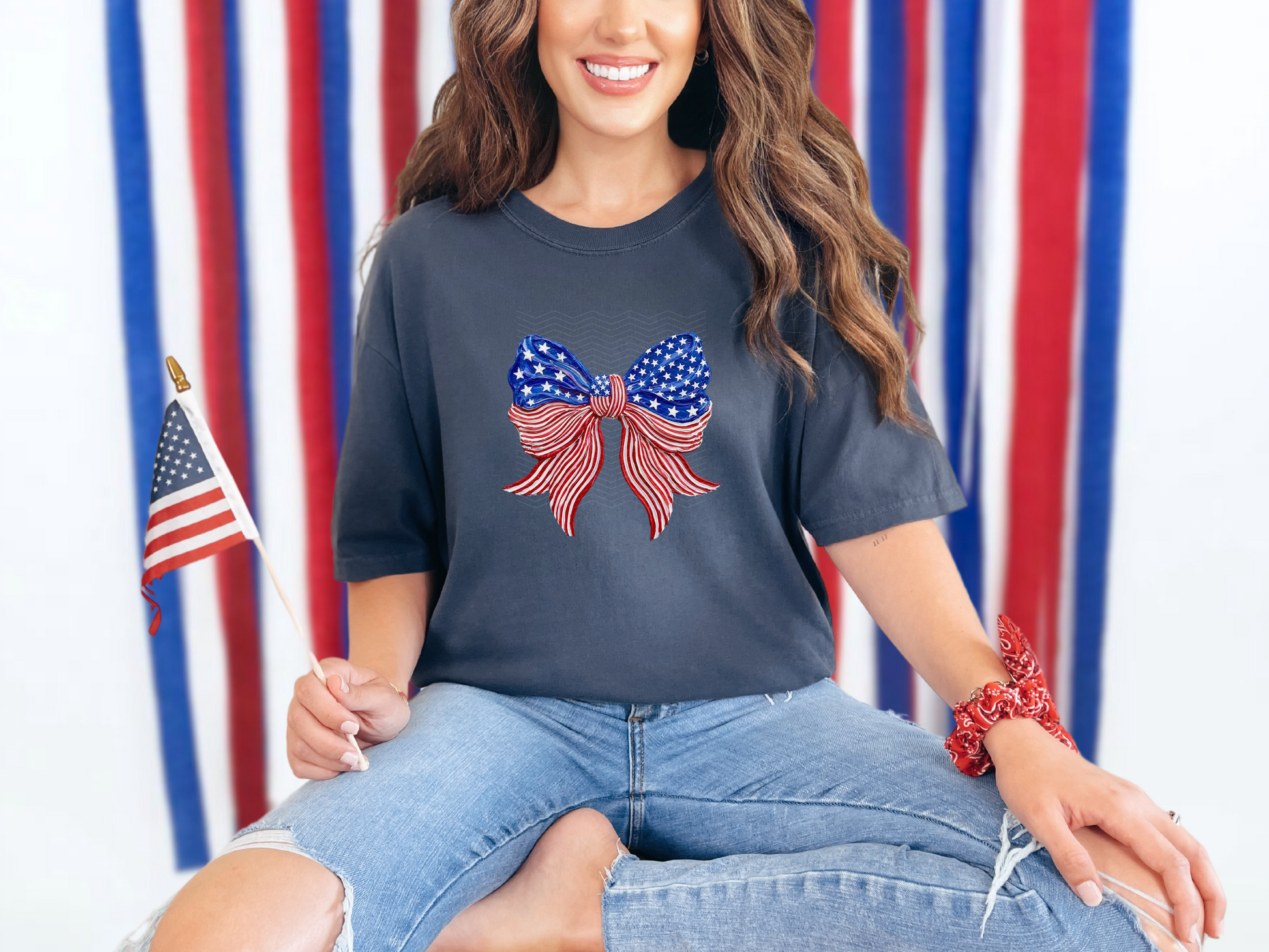American Flag Bow DTF TRANSFER