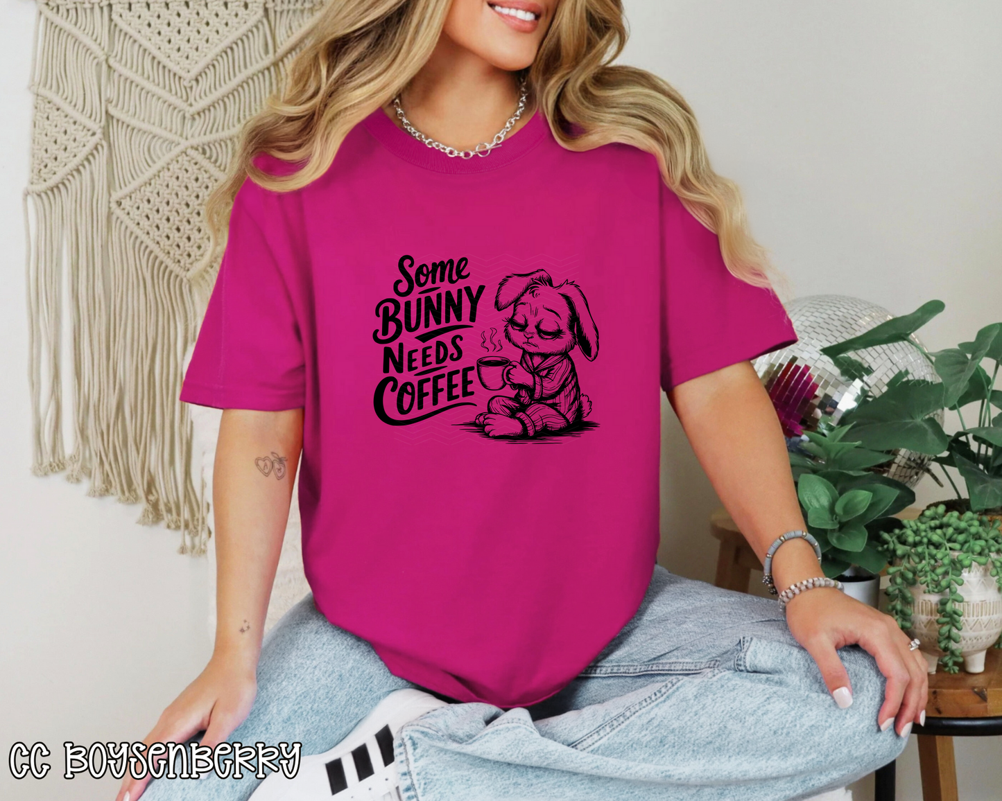 Some Bunny Needs Coffee Black DTF TRANSFER