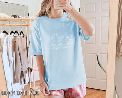 Happy Easter Bunny Trio Outline White DTF TRANSFER