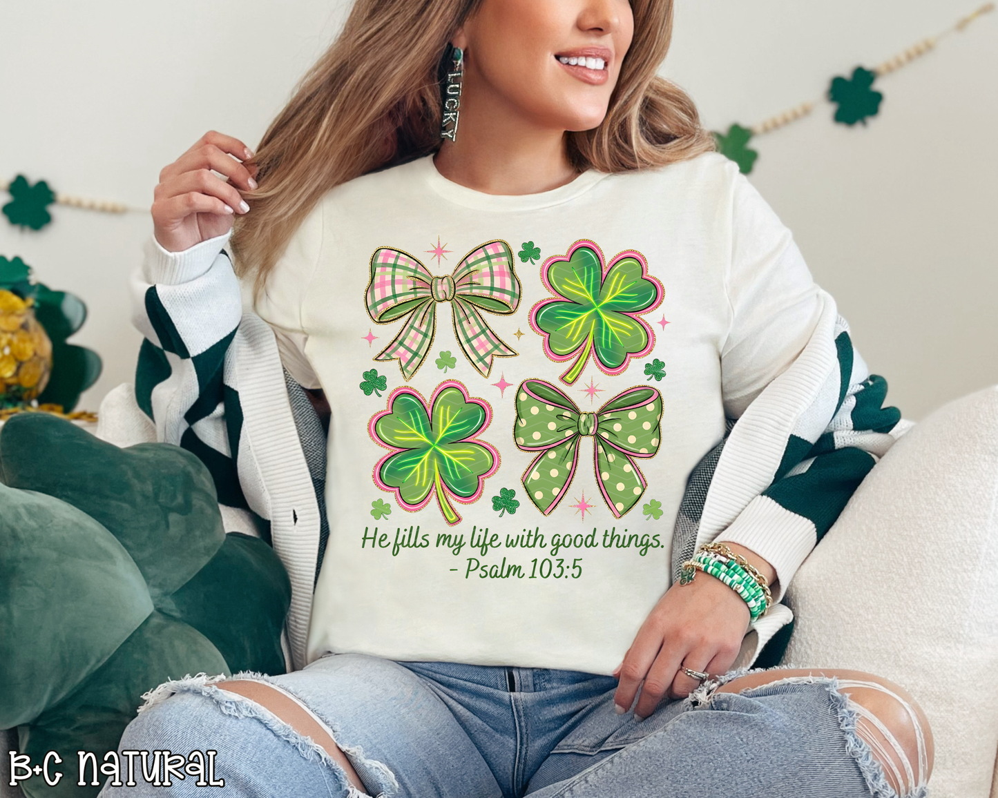 He Fills My Life With Good Things St Pat's Bow DTF TRANSFER