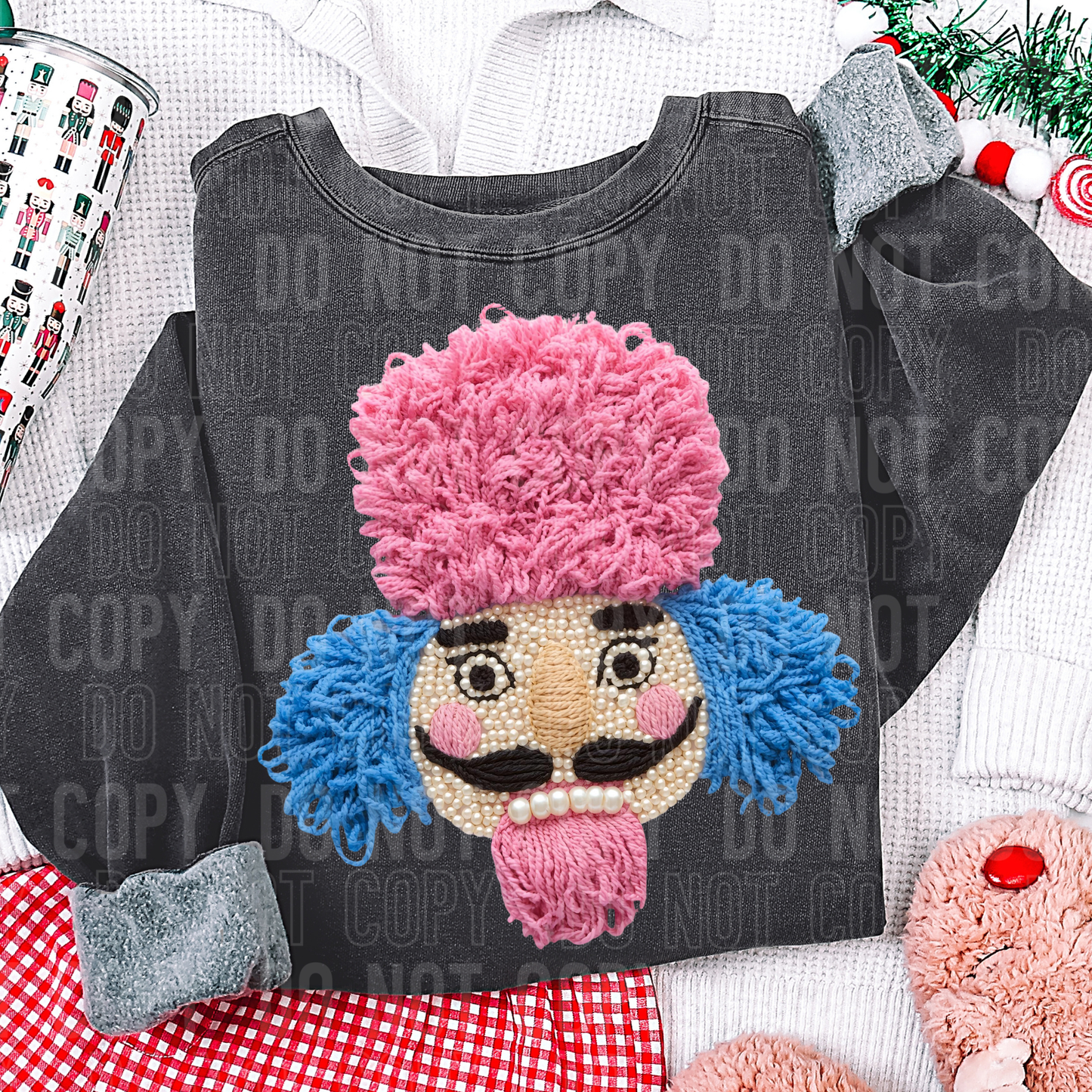 NUTCRACKER PINK BLUE PEARLS Faux Yarn DTF TRANSFER