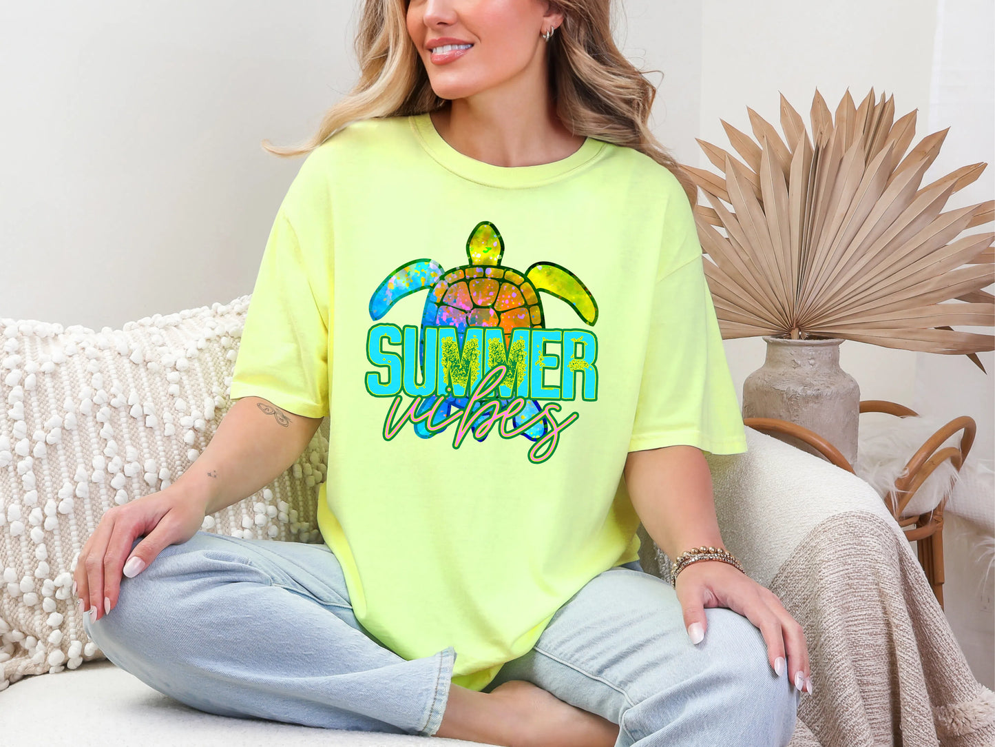 Summer Vibes Turquoise Turtle DTF TRANSFER