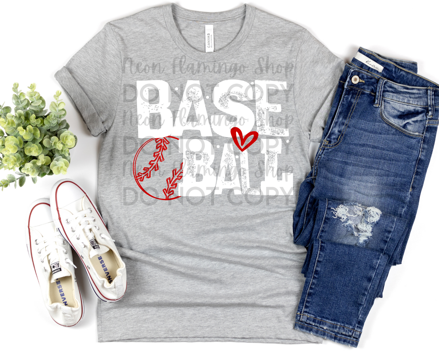 Baseball Heart white DTF TRANSFER