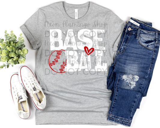 Baseball Heart white DTF TRANSFER