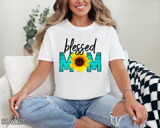 blessed mom aqua wood sunflower DTF TRANSFER