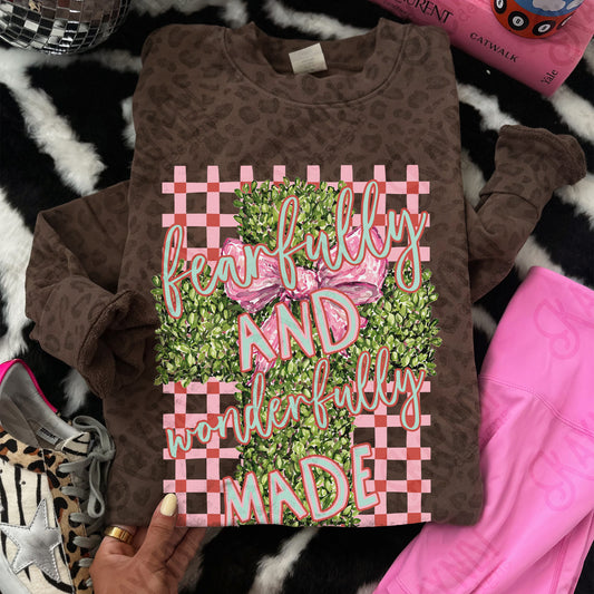 Fearfully and Wonderfully Made Greenery Cross DTF TRANSFER