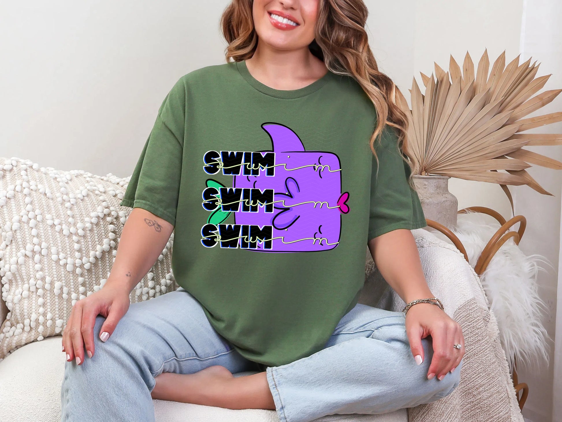 Swim Swim Swim Doodle Fish Purple DTF TRANSFER