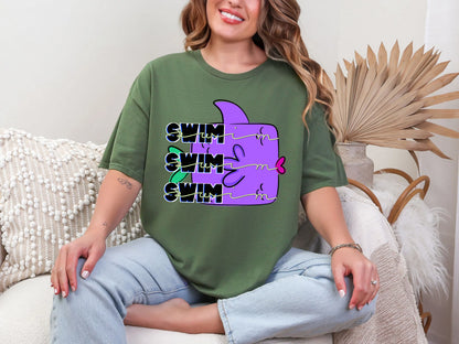 Swim Swim Swim Doodle Fish Purple DTF TRANSFER