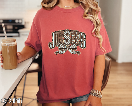 Jesus Leopard Brown Varsity DTF TRANSFER
