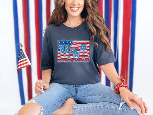 USA Flag Denim Patch DTF TRANSFER