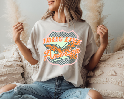 Long Live America Shield Orange Mint Pink DTF TRANSFER