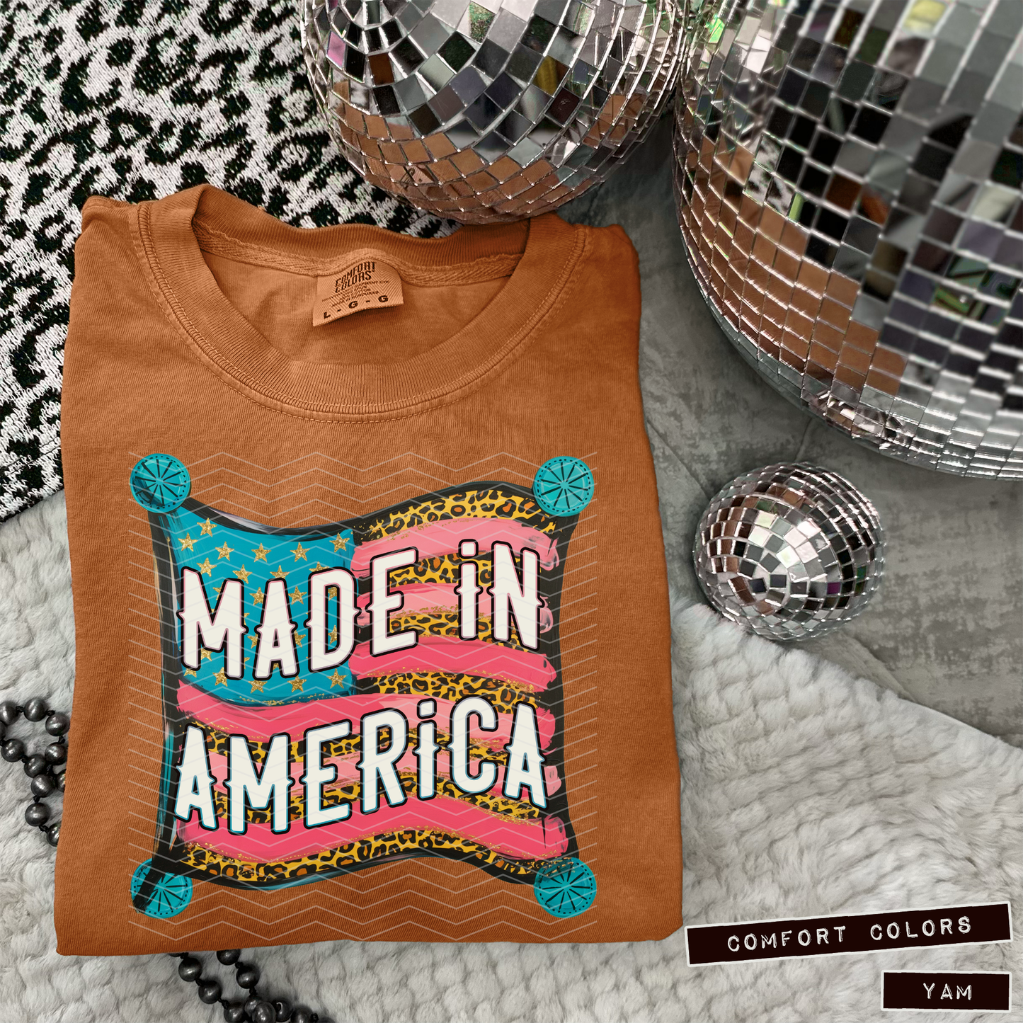 Made in America Turquoise Flag DTF TRANSFER
