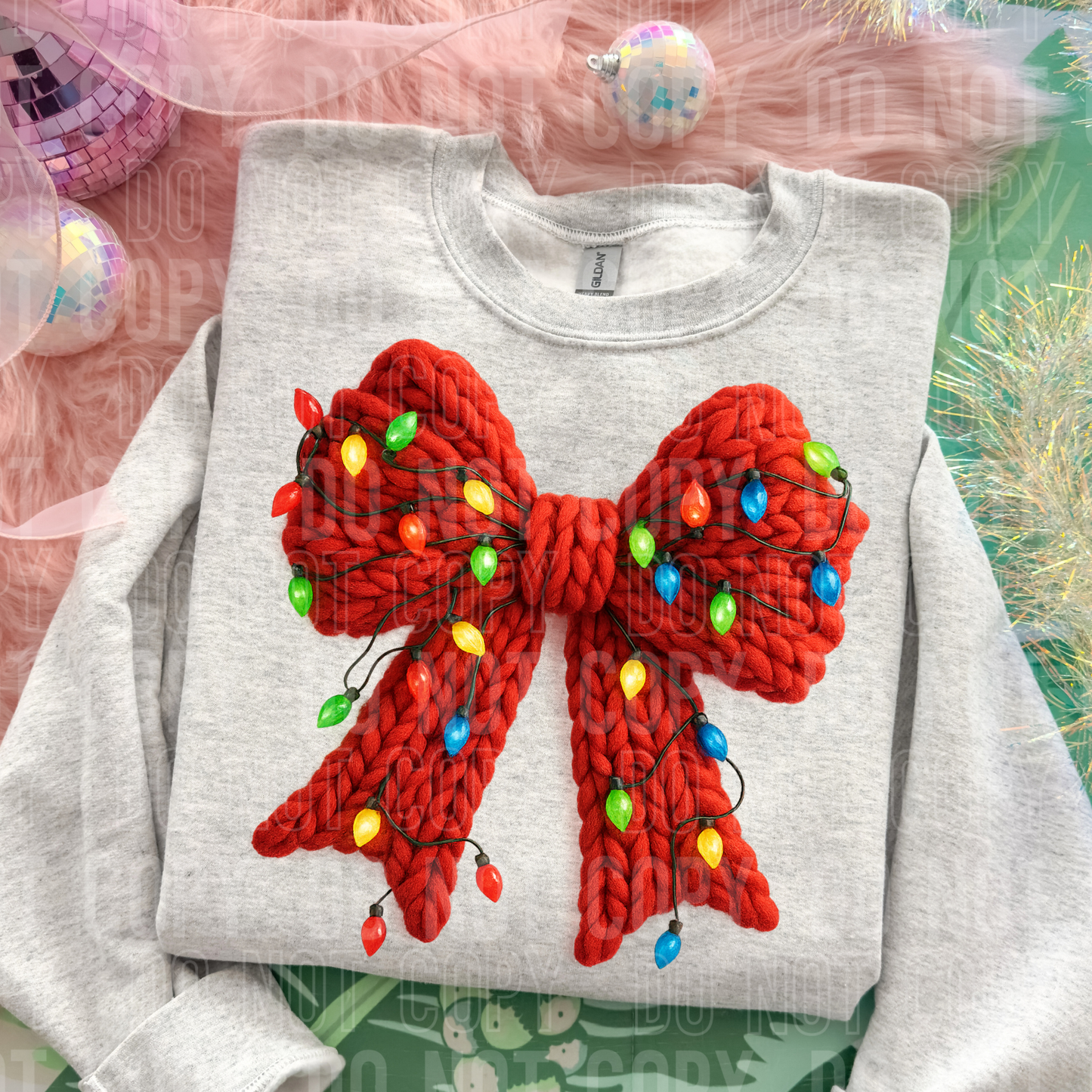 Christmas Lights Bow Faux Yarn DTF TRANSFER