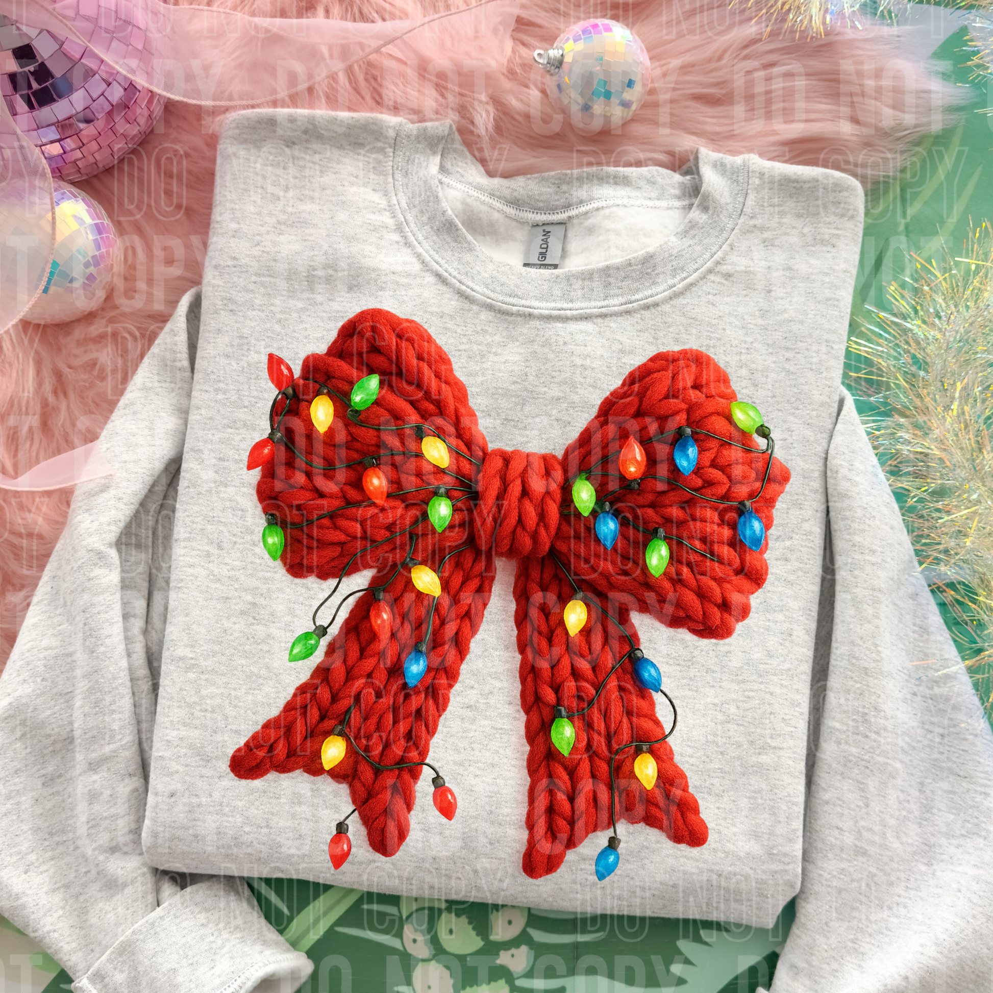 Christmas Lights Bow Faux Yarn DTF TRANSFER