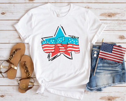 USA Doodle Star Light Blue DTF TRANSFER
