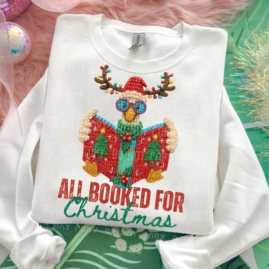 All Booked for Christmas Goose Faux Yarn DTF TRANSFER