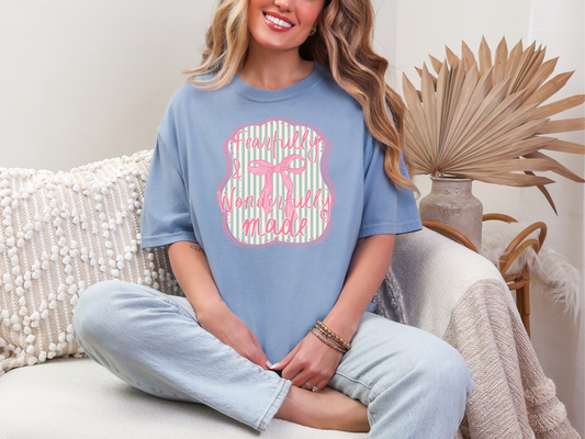 Fearfully & Wonderfully Made Pink Teal Bow DTF TRANSFER