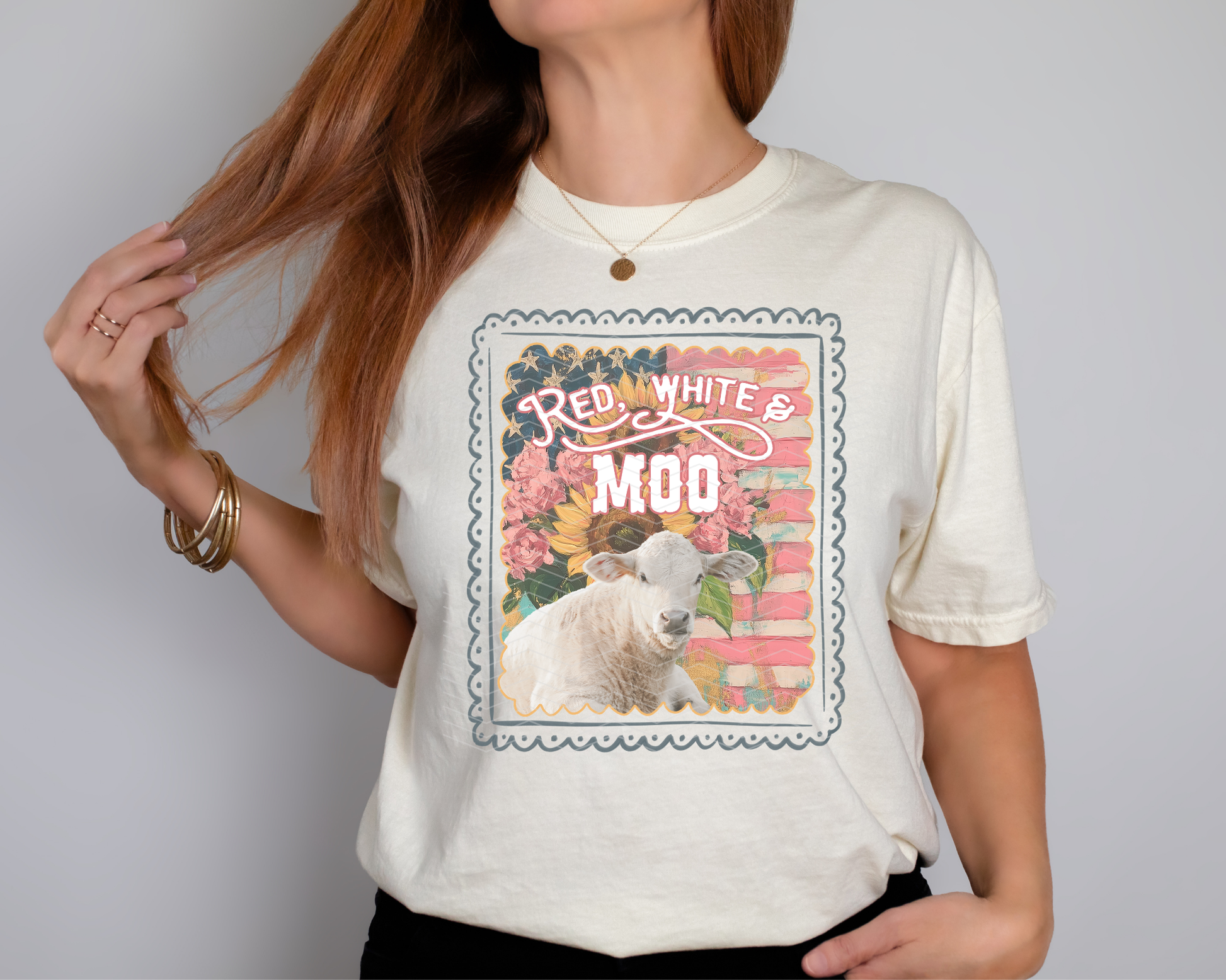 Red White and Moo Stamp DTF TRANSFER
