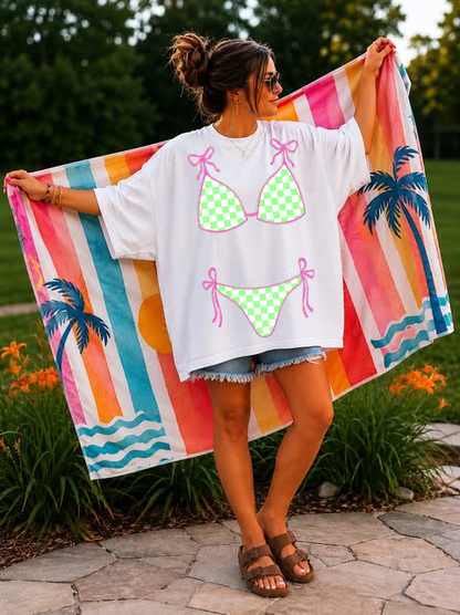 Swim Bottoms & Top Neon Checkered DTF TRANSFER