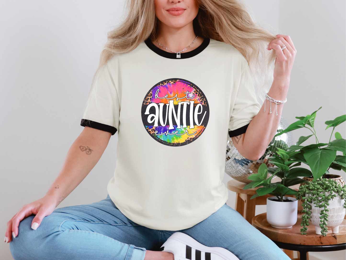 Best Auntie Ever Rainbow Leopard Circle DTF TRANSFER