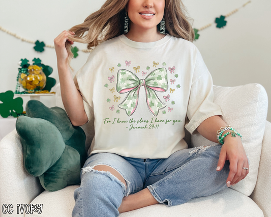 For I Know THe Plans I Have For You St Pat's Bow DTF TRANSFER