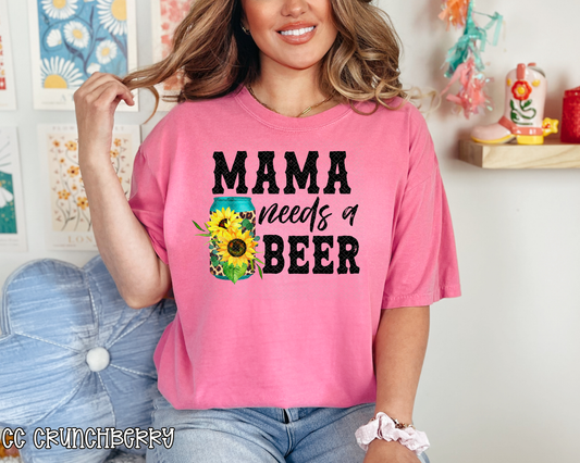 mama needs a beer leopard sunflower DTF TRANSFER