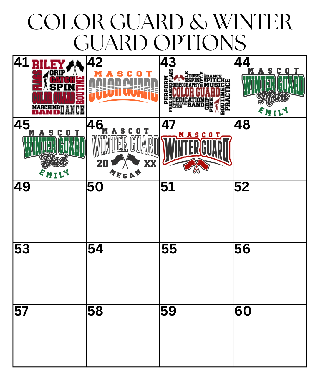 Custom Color Guard & Winter Guard Designs DTF TRANSFER